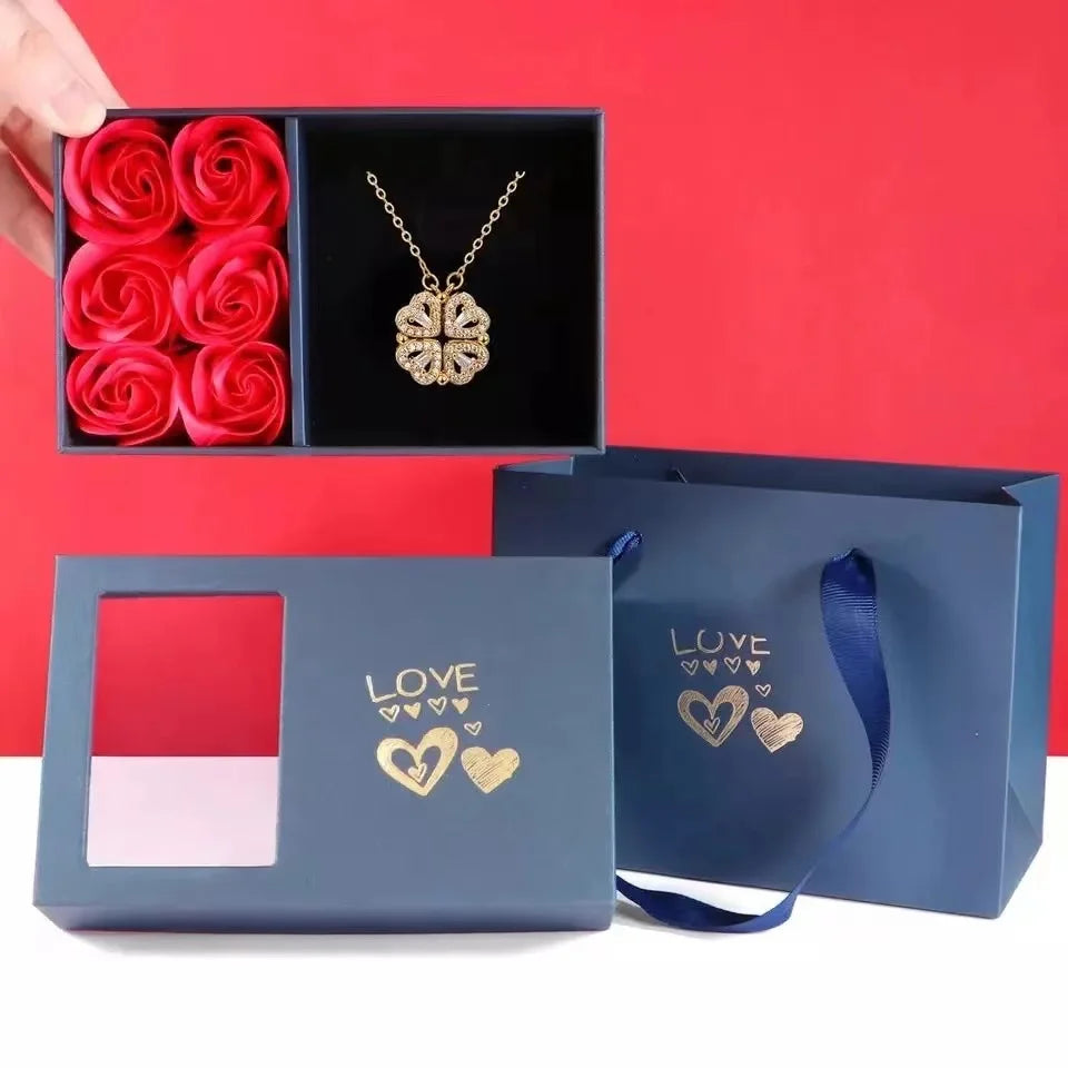 Four-leaf Clover Necklace With Rose Gift Box