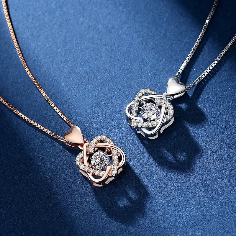 Creative Love Heart Necklace Set with Rose Simulation Flower