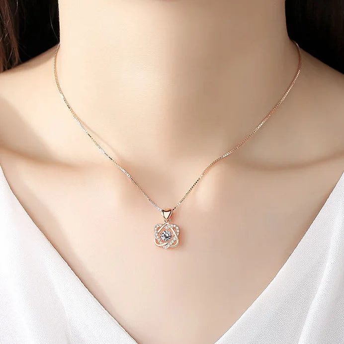 Creative Love Heart Necklace Set with Rose Simulation Flower